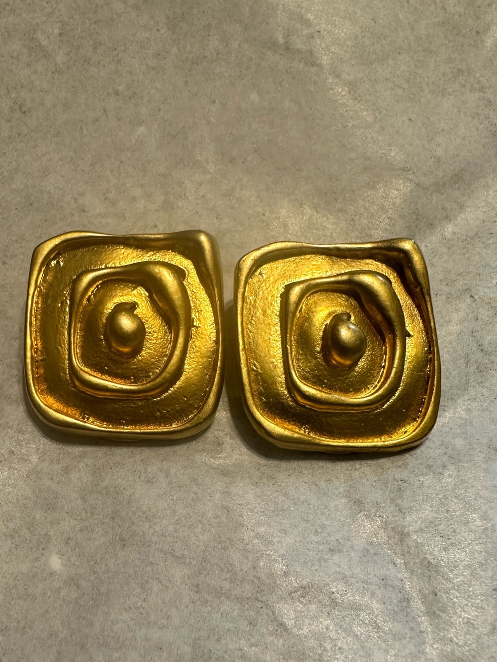 Vintage Gold-Tone Abstract Clip-On Earrings | Statement Square Earrings | Retro